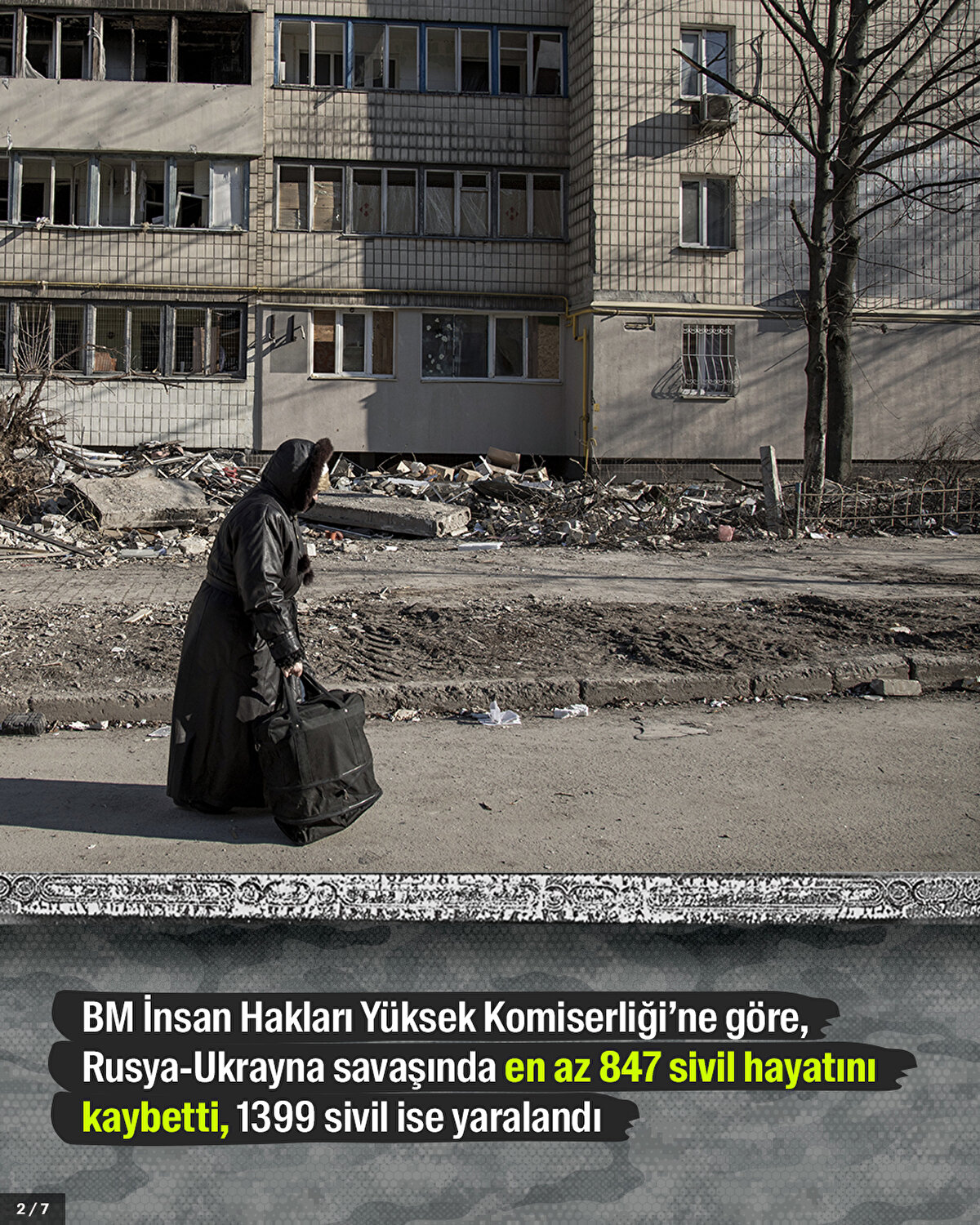 BM İnsan Hakları Yüksek Komiserliği’ne göre, Rusya-Ukrayna savaşında en az 847 sivil hayatını kaybetti, 1399 sivil ise yaralandı.