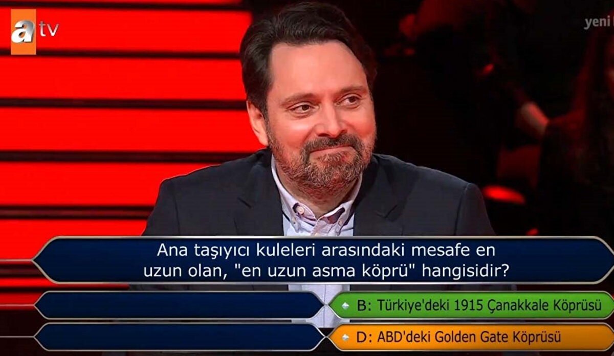 D şıkkını seçerek soruyu yanlış cevaplayan yarışmacı elendi. Doğru cevap B şıkkı 1915 Çanakkele Köprüsü olacaktı.