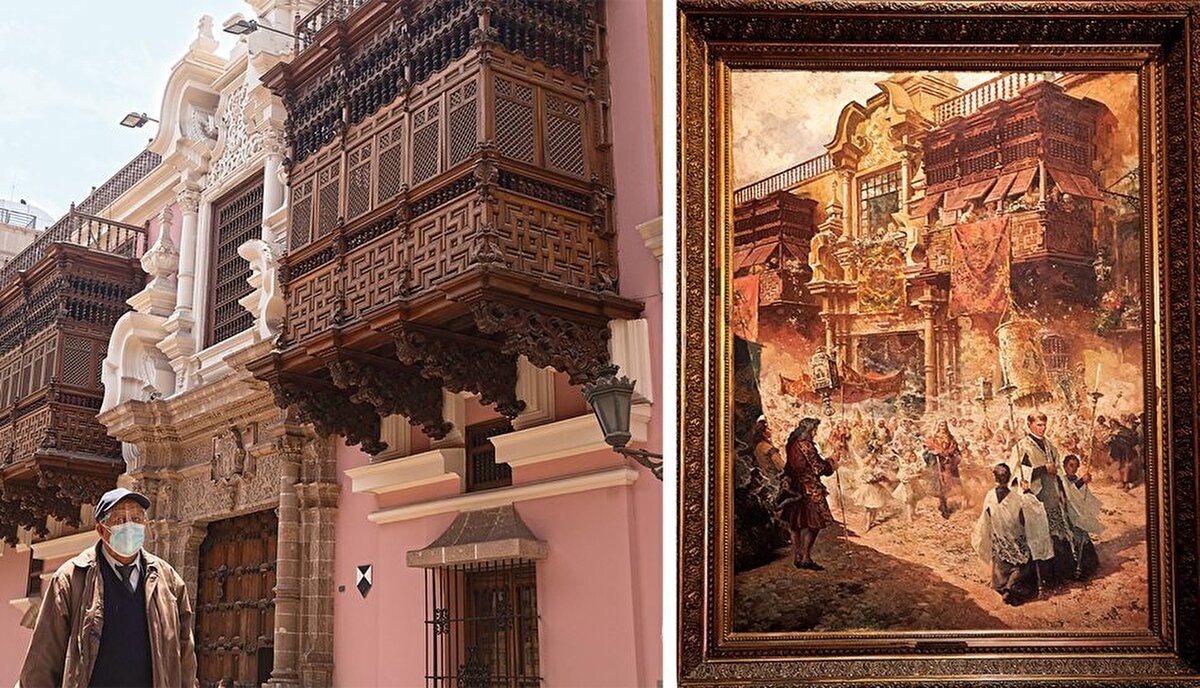 18. yüzyılın başlarına tarihlenen ve şu anda Peru Dışişleri Bakanlığı'nın merkezi olan Torre Tagle Sarayı'nın barok tarzı girişini çevreleyen balkonlarda, ahşap maşrabiya kafesleri görülüyor. 1910'da Perulu ressam Teófilo Castillo Guas, kolonyal dönemden kalma geçit törenini tasvir için sarayın cephesini sembolik bir fon olarak seçmişti.
