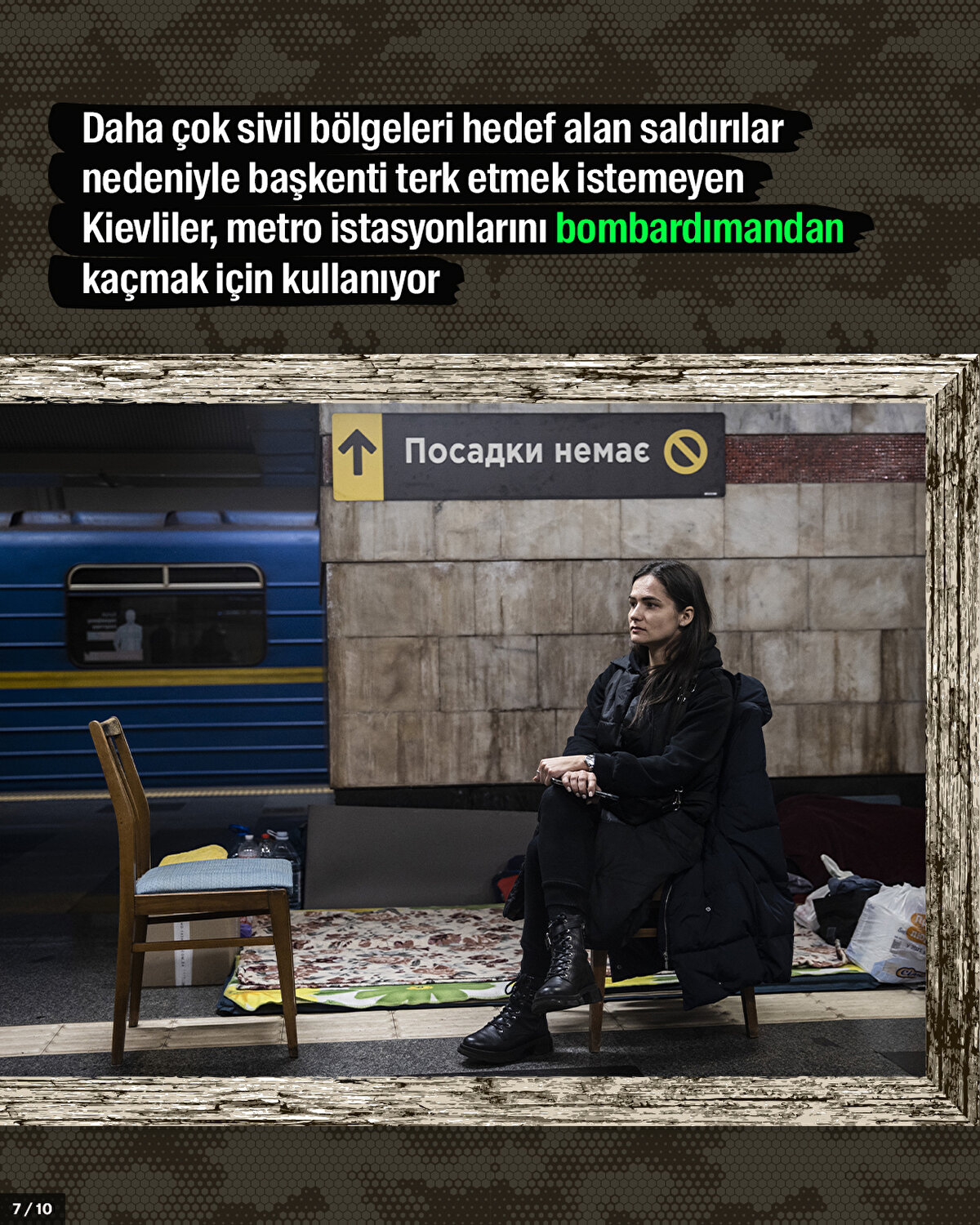 Daha çok sivil bölgeleri hedef alan saldırılar nedeniyle başkenti terk etmek istemeyen Kievliler, metro istasyonlarını bombardımandan kaçmak için kullanıyor