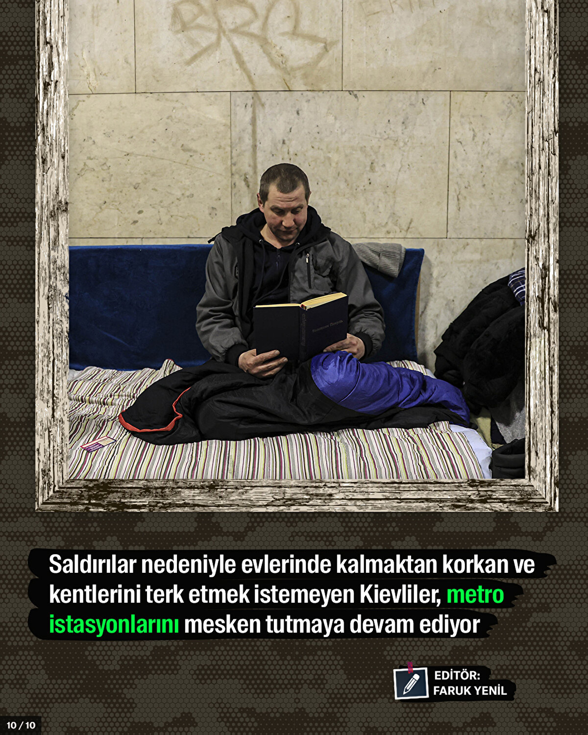 Saldırılar nedeniyle evlerinde kalmaktan korkan ve kentlerini terk etmek istemeyen Kievliler, metro istasyonlarını mesken tutmaya devam ediyor