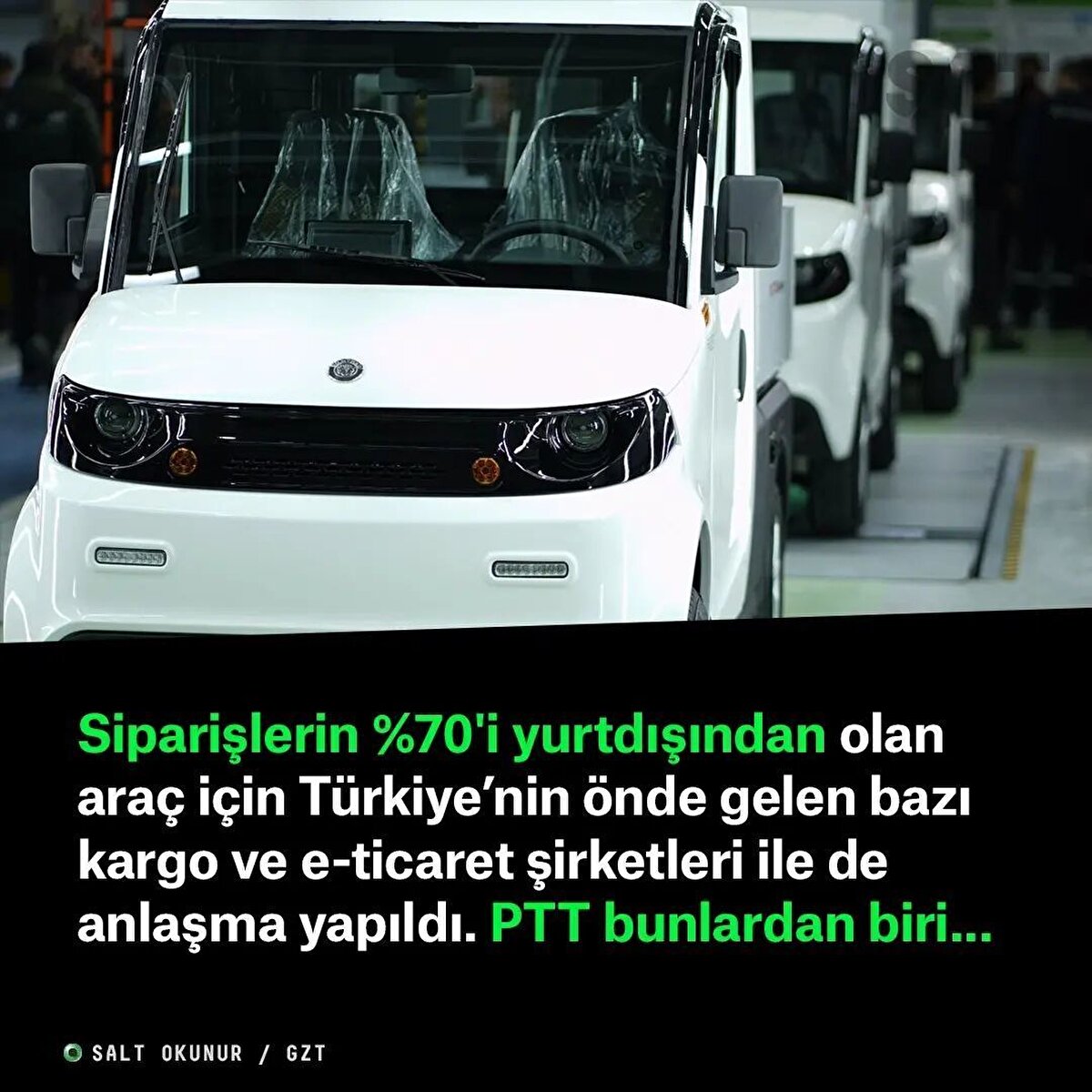 Siparişlerin %70'i yurtdışından olan araç için Türkiye’nin önde gelen bazı kargo ve e-ticaret şirketleri ile de anlaşma yapıldı. PTT bunlardan biri...