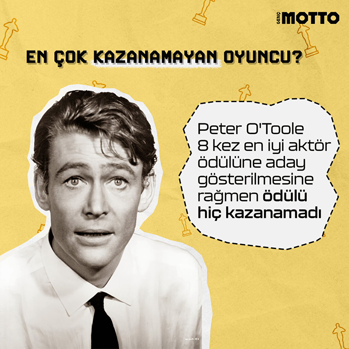 Peter O'Toole 8 kez en iyi aktör ödülüne aday gösterilmesine rağmen ödülü hiç kazanamadı 