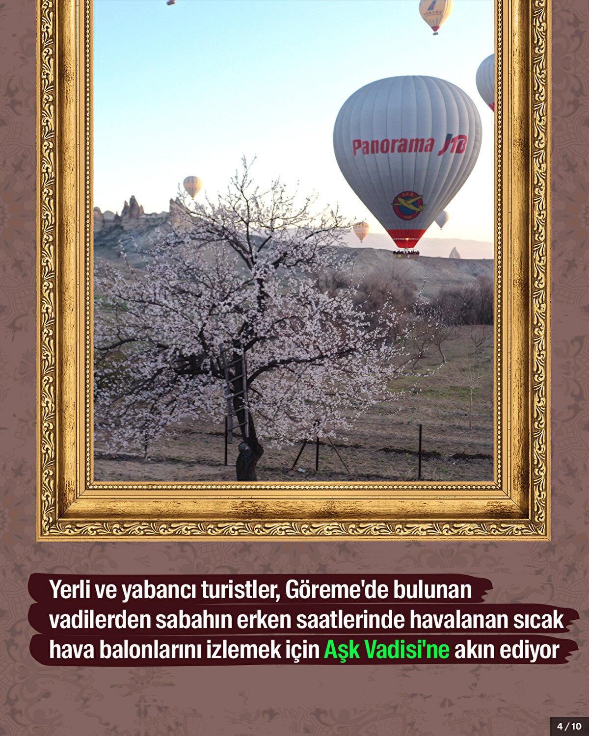 Yerli ve yabancı turistler, Göreme'de bulunan vadilerden sabahın erken saatlerinde havalanan sıcak hava balonlarını izlemek için Aşk Vadisi'ne akın ediyor