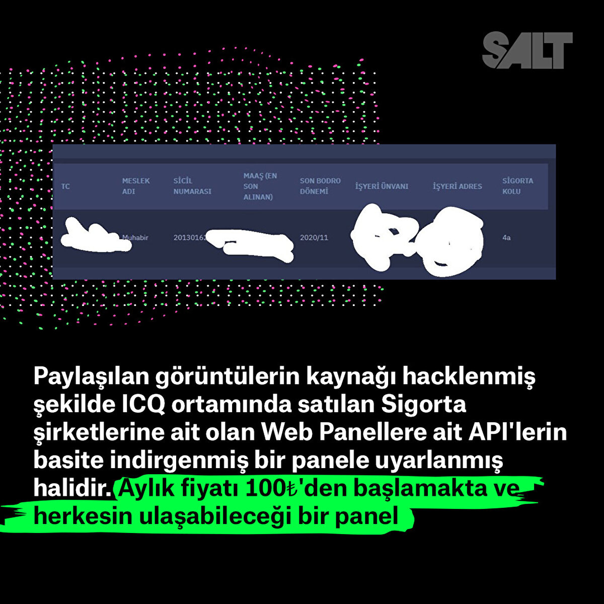 Paylaşılan görüntülerin kaynağı hacklenmiş şekilde ICQ ortamında satılan Sigorta şirketlerine ait olan Web Panellere ait API'lerin basite indirgenmiş bir panele uyarlanmış halidir. Aylık fiyatı 100₺'den başlamakta ve herkesin ulaşabileceği bir panel