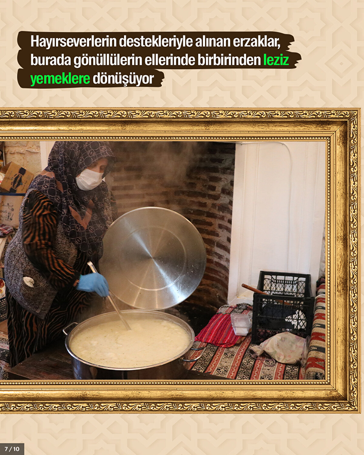 Hayırseverlerin destekleriyle alınan erzaklar, burada gönüllülerin ellerinde birbirinden leziz yemeklere dönüşüyor.