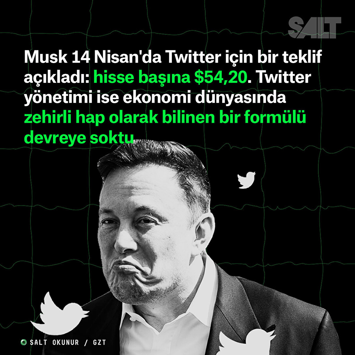 Musk 14 Nisan'da Twitter için bir teklif açıkladı: hisse başına $54,20. Twitter yönetimi ise ekonomi dünyasında zehirli hap olarak bilinen bir formülü devreye soktu