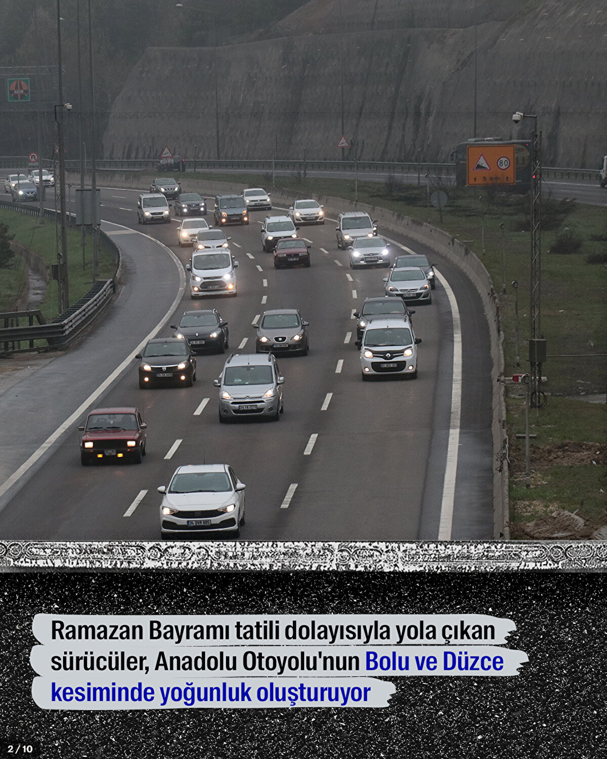 Ramazan Bayramı tatili dolayısıyla yola çıkan sürücüler, Anadolu Otoyolu'nun Bolu ve Düzce kesiminde yoğunluk oluşturuyor
