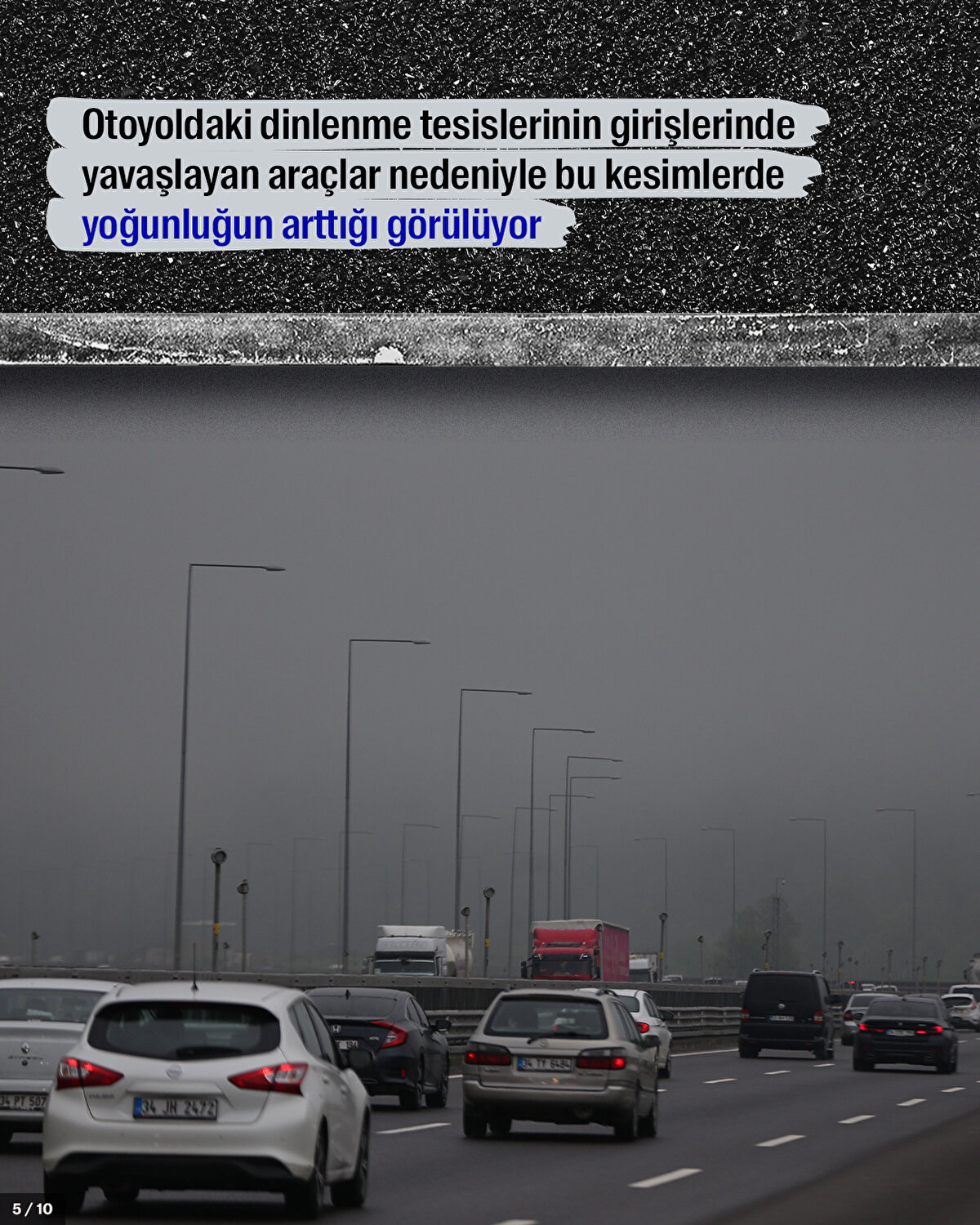 Otoyoldaki dinlenme tesislerinin girişlerinde yavaşlayan araçlar nedeniyle bu kesimlerde yoğunluğun arttığı görülüyor
