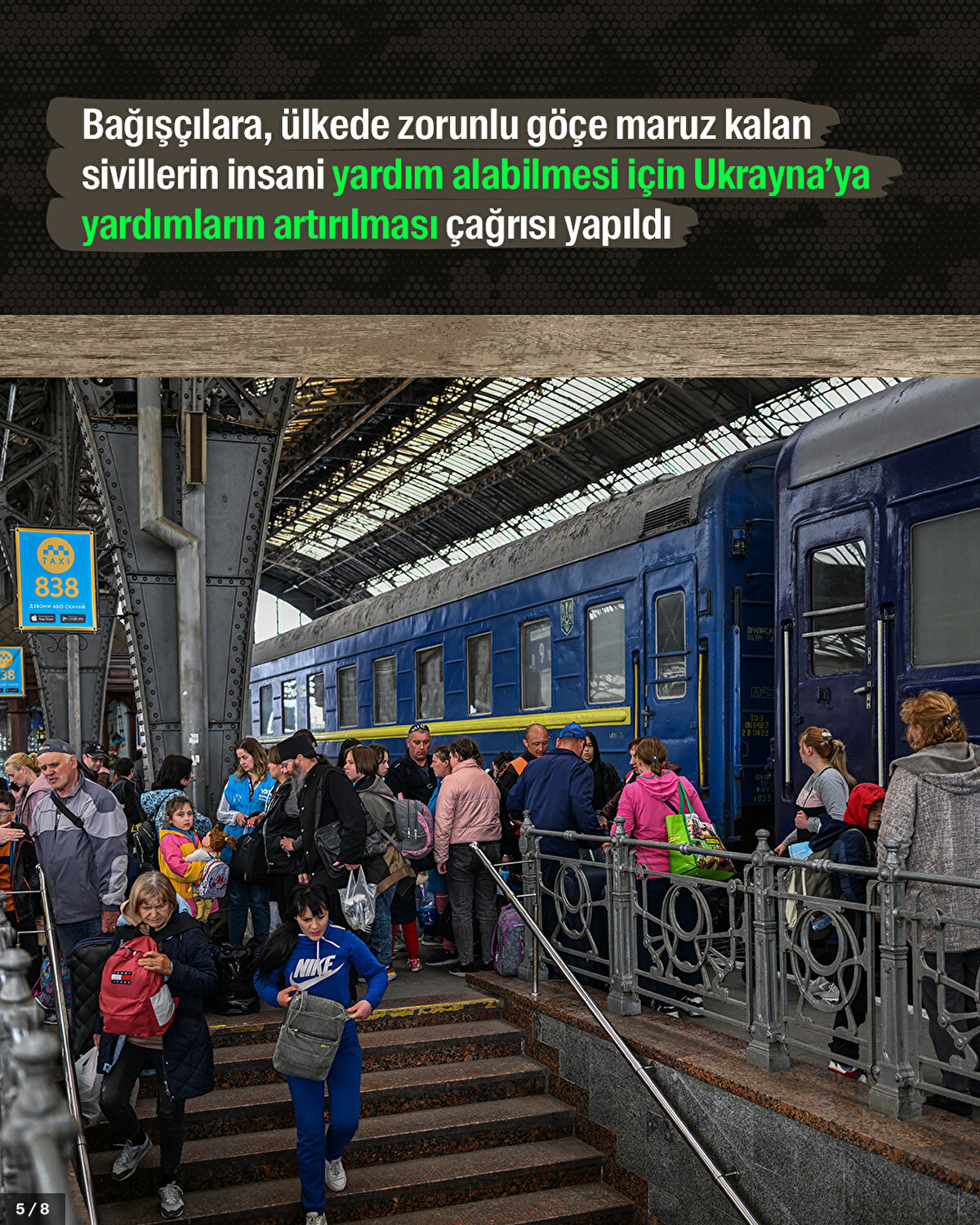 Bağışçılara, ülkede zorunlu göçe maruz kalan sivillerin insani yardım alabilmesi için Ukrayna’ya yardımların artırılması çağrısı yapıldı.