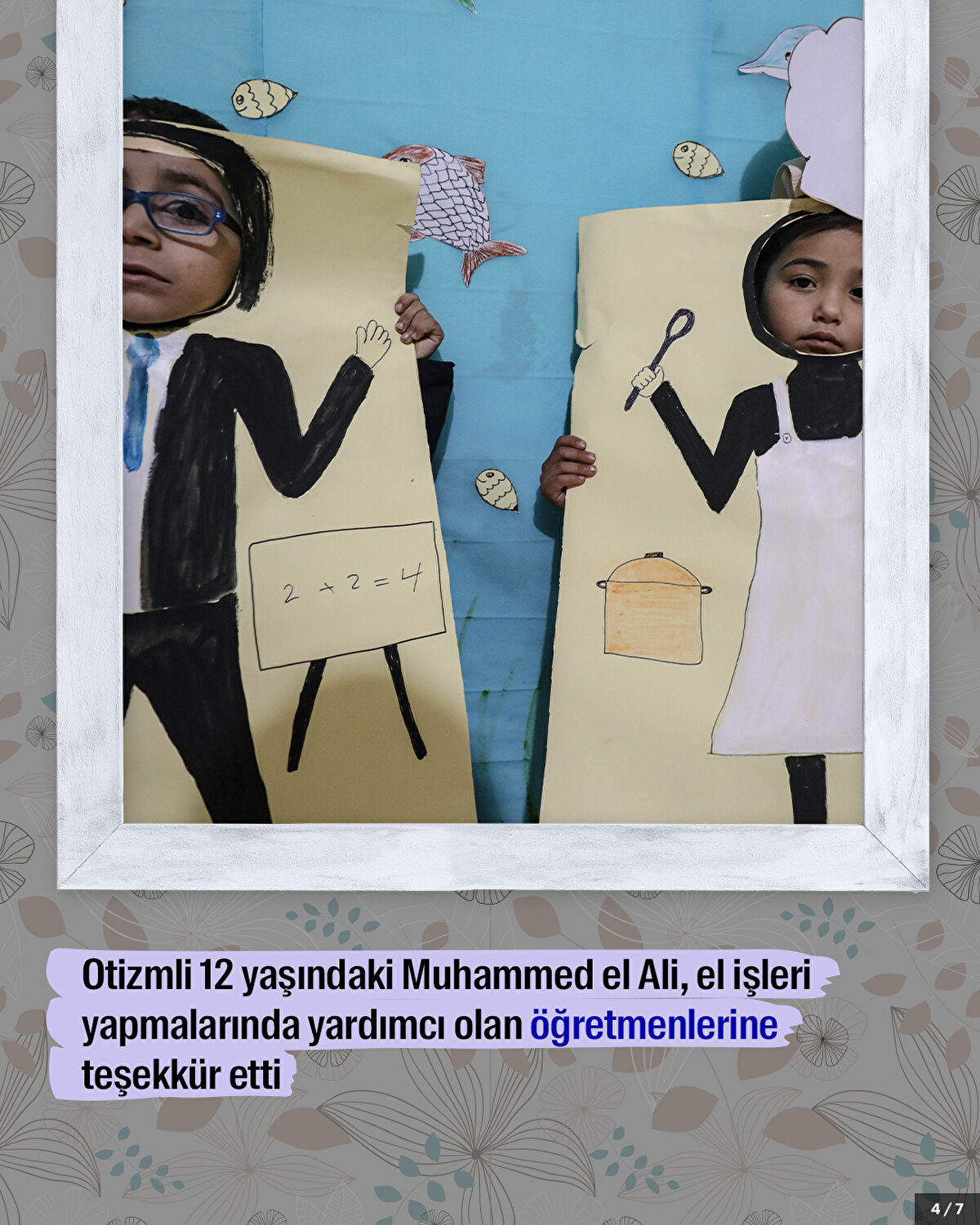 Otizmli 12 yaşındaki Muhammed el Ali, el işleri yapmalarında yardımcı olan öğretmenlerine teşekkür etti.