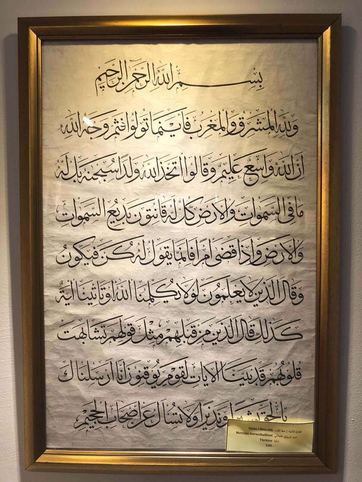 Meryem Nuruzihalilani, Türkiye. Sülüs, ikincilik.