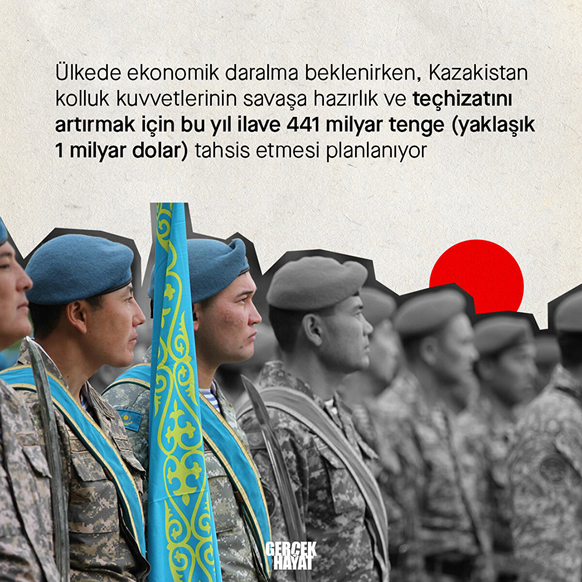 Savunma bütçesi olarak 441 milyar tenge (yaklaşık 1 milyar dolar) tahsis etmesi planlanıyor
