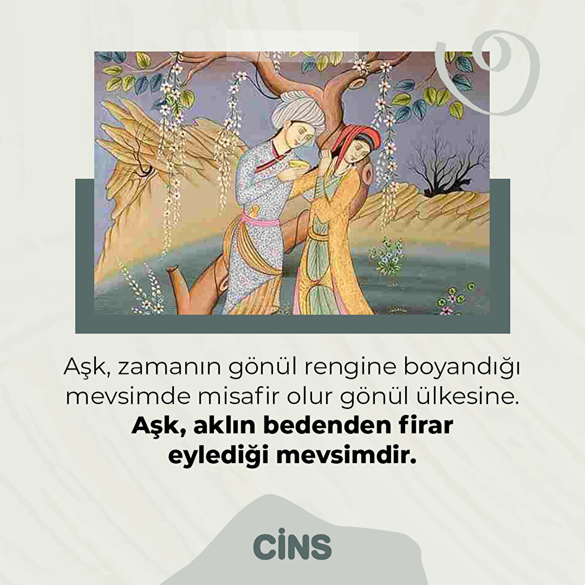 Aşk, zamanın gönül rengine boyandığı mevsimde misafir olur gönül ülkesine. Aşk, aklın bedenden firar eylediği mevsimdir.