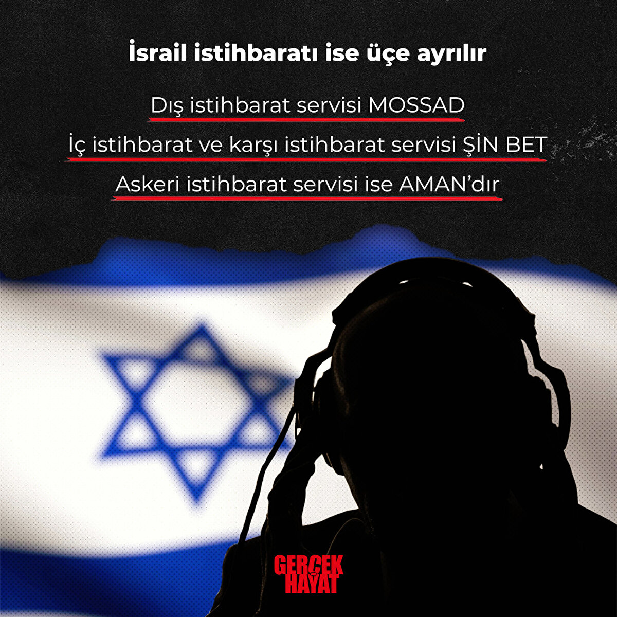 İsrail istihbaratı ise üçe ayrılır