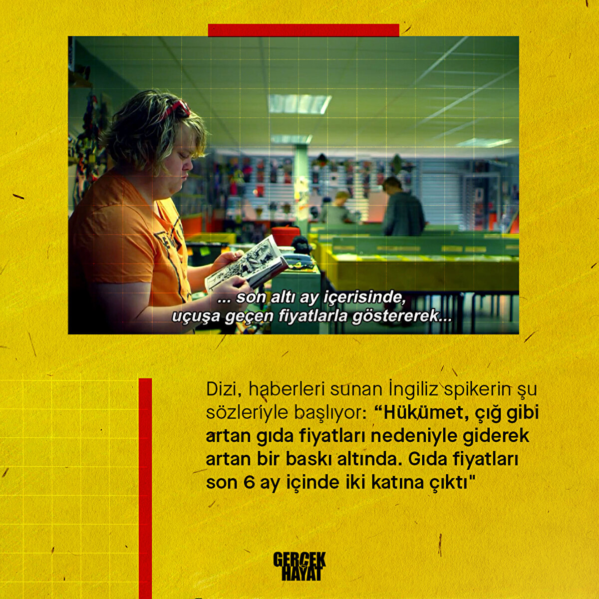 Dizi, İngiliz spikerin şu anki gıda krizini anlatan sözleriyle başlıyor