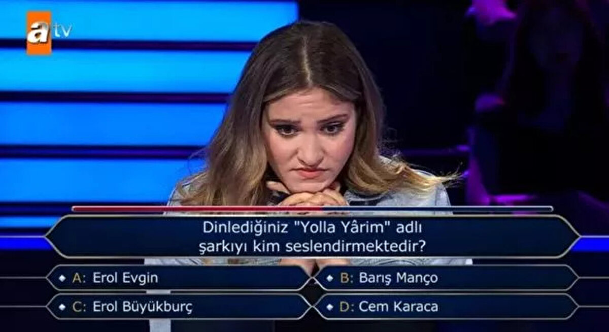 D Şıkkı Cem Karaca yanıtını seçen Işıldar, cevabın B Şıkkı Barış Manço olduğunu görünce büyük bir hayal kırıklığına uğradı.<br><br>