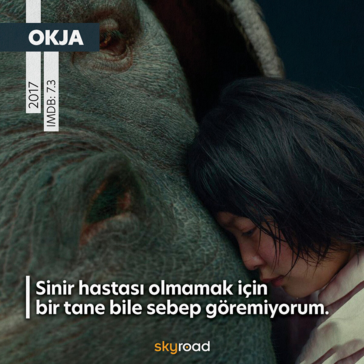 📌 Okja 2017 IMDb 7.3 <br>Mija adında genç bir kızın güçlü ve global bir şirketin, en iyi arkadaşı olan Okja'yı kaçırmasını önlemek için neleri göze aldığını anlatan bir film. Okja bu dev şirket tarafından genetiğiyle oynanmış büyük bir domuz. Şirketin amacı et üretiminde devrim oluşturmak ve satışları artırmaktır. Şirket domuz üzerinde uyguladığı genetik manipülasyonu reddetmeye ve Okja'yı doğal bir cins olarak satmaya çalışır. Mija da bu dolandırıcılığa karşı direnir. Film, 2017 yılında 70. Cannes Film Festivali'nde galası gerçekleşti.<br>
