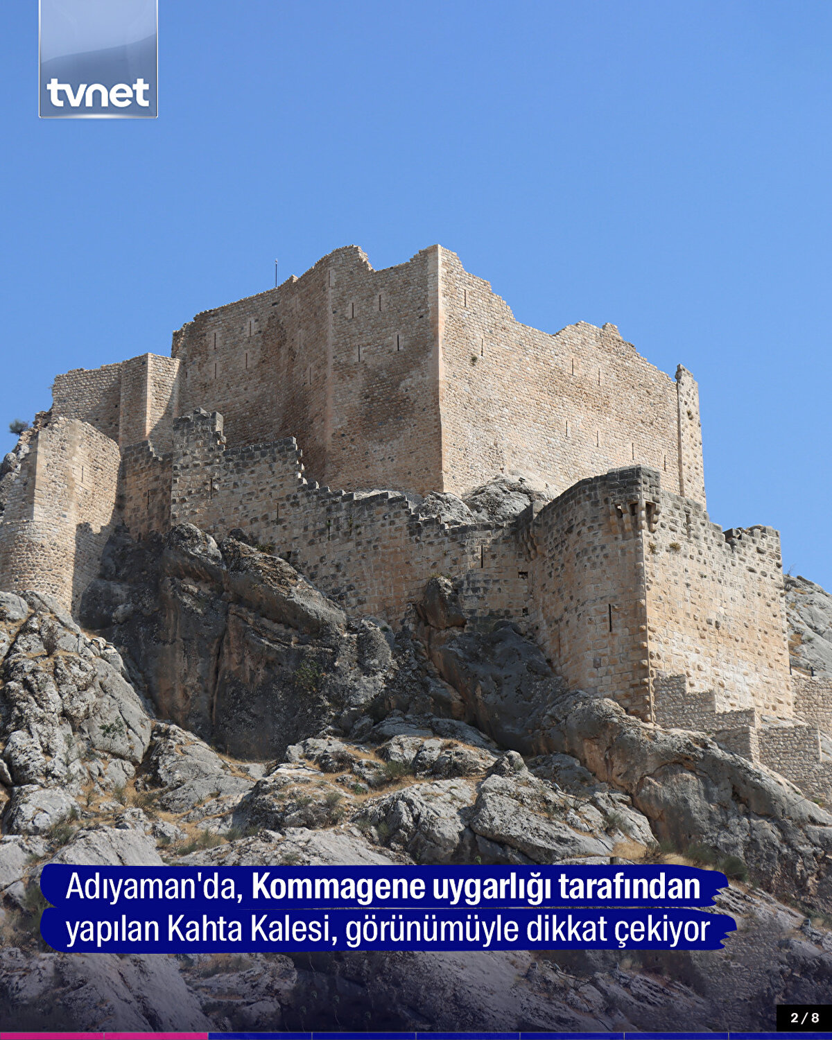 Adıyaman'da, Kommagene uygarlığı tarafından yapılan Kahta Kalesi, görünümüyle dikkat çekiyor.