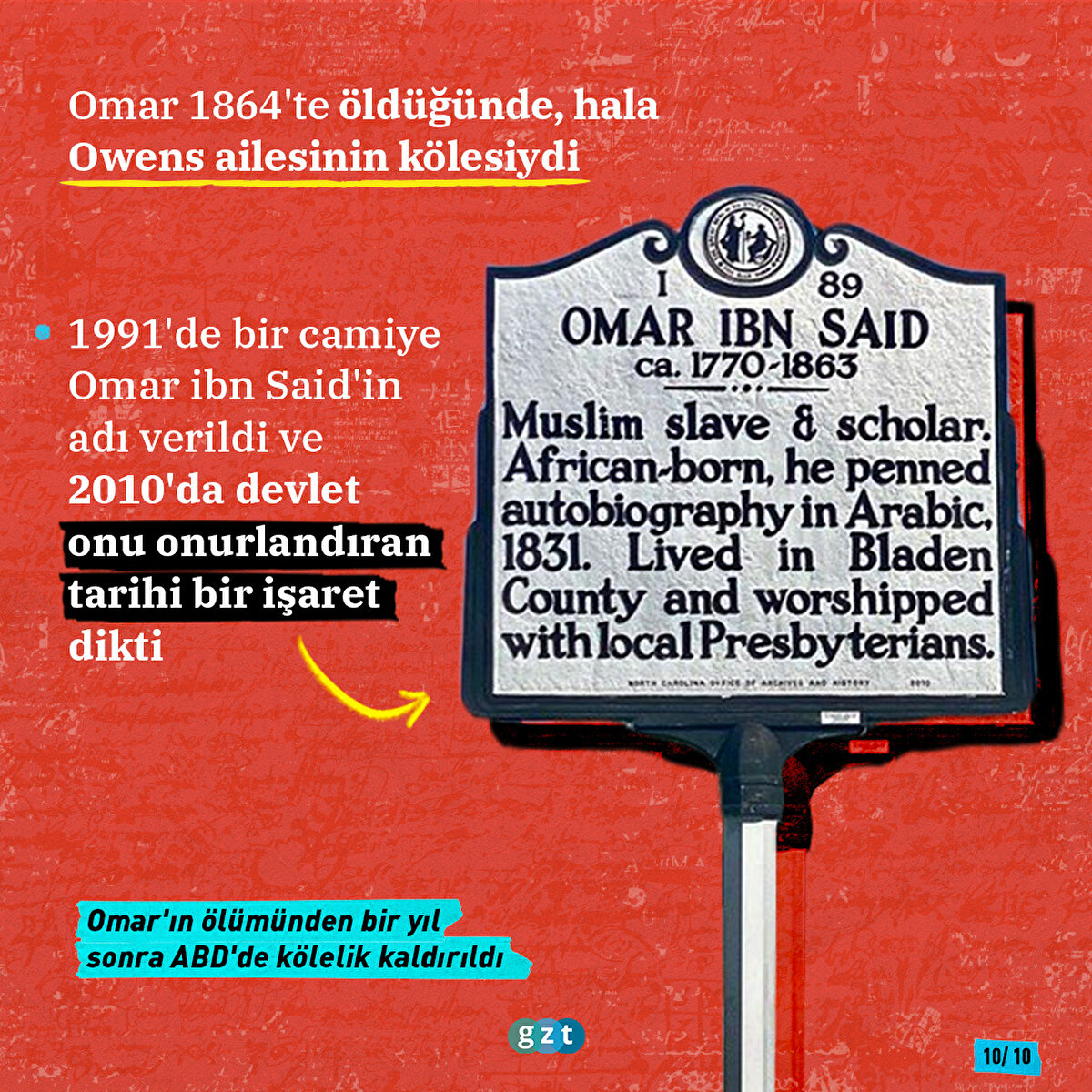Omar, 1864'te ABD'de elli yıldan fazla bir süre kaldıktan sonra öldü. Ölümünden sadece bir yıl sonra, kölelik ABD'de yasal olarak kaldırıldı. Süleyman Diallo ve Rahman'ın aksine Said'e hiçbir zaman özgürlük verilmedi. Bununla birlikte, ölümünden önce ve sonra, dini liderler, kölelik karşıtları ve akademisyenler de dahil olmak üzere birçok kişi Said'i not aldı. Her grup, Said'in hayatını kendi beyaz ideolojik merceğinden inceledi. Örneğin Amerikan Kolonizasyon Derneği üyeleri, Said'in Hıristiyanlığı kabul etmesini anlattılar ve ondan, köleleştirilmiş Afrikalıları Afrika'ya geri gönderme davalarının bir destekçisi olarak bahsettiler. Ancak Said'in örgütlerini gerçekten ne ölçüde desteklediği açık değildir. Said, kendisi için Batı Afrika'ya dönüşün uygun olmadığına karar verdi. ailesinin ve halkının hala sağlam olduğu konusundaki belirsizliğini dile getirdi. Akademisyen Theodore Dwight, Said'i ve diğer köleleştirilmiş Afrikalı Müslümanları biliyordu. Dwight'ın köleleştirilmiş Müslümanlarla ilgili yazısı, Batı Afrikalı Müslümanların eğitim düzeyi konusunda beyaz Amerikalılar arasında şaşkınlık olduğunu kanıtlıyor. Dwight'ın yazısı, Müslümanların bir zamanlar Amerika'da Batı Afrika'da aldıkları İslami eğitime bağlılığına da ışık tutuyor. The Methodist Quarterly'deki Ocak 1864 tarihli bir makalesinde Dwight şunları kaleme aldı: "Kendi anadilinden çok farklı bir dili okuyup yazabilen böyle bir adam gördüğümüzde, Müslüman siyahlar arasındaki eğitim derecesi hakkında bir fikir verir. Aynısını Latince ya da Yunanca yapabilen halkımızın kitlesi arasında genç, hatta yetişkin sayısı çok az"​