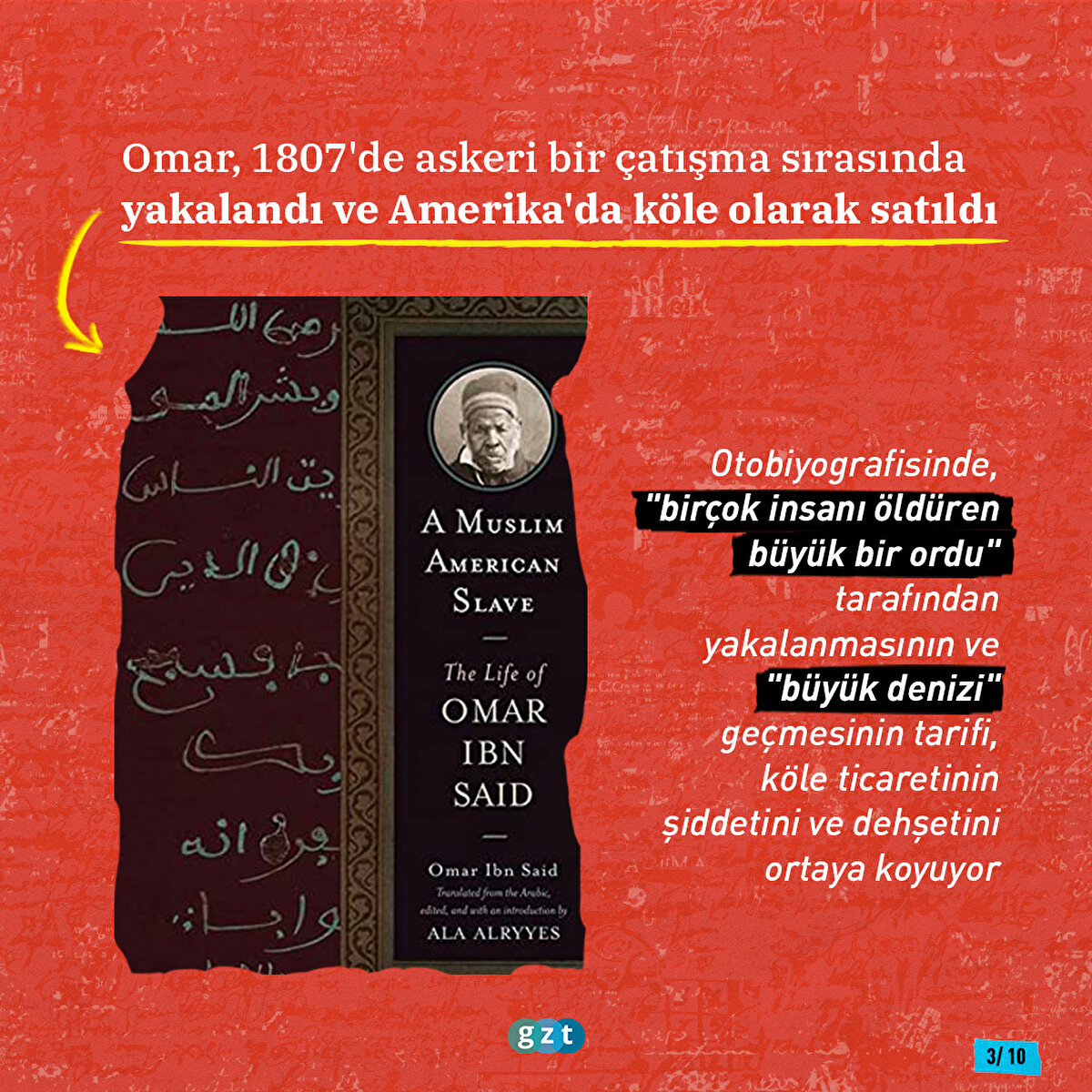 Said, Amerika'da köle iken, Arapça on dört el yazması kitap yazdı; bunlardan biri, Amerika Birleşik Devletleri'nde köleleştirilmiş bir Afrikalı tarafından kaleme alınan tek Arapça otobiyografidir. Otobiyografisinde yaşamının ayrıntılarını, İslam'a bağlılığını, yakalanmasını, köleleştirilmesini ve Hıristiyanlıkla ilişkisini ayrıntılarıyla kaydetmiştir.