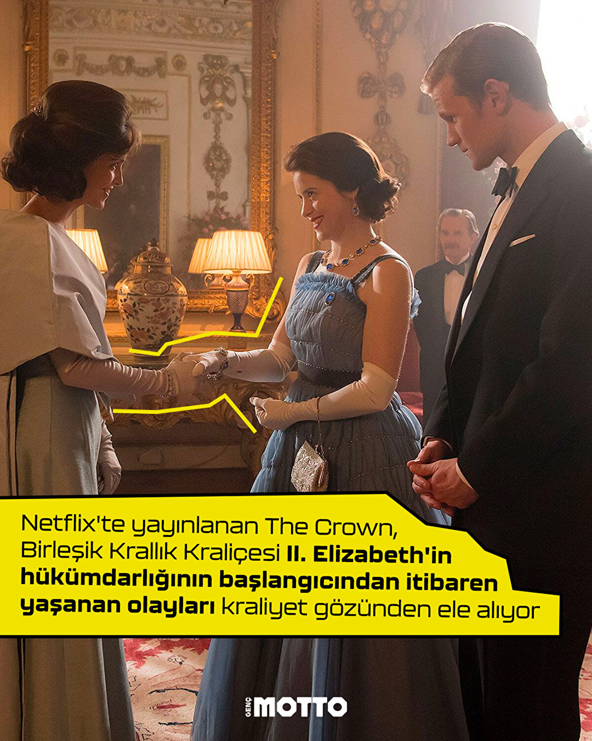 Netflix'te yayınlanan The Crown, Birleşik Krallık Kraliçesi II. Elizabeth'in hükümdarlığının başlangıcından itibaren yaşanan olayları kraliyet gözünden ele alıyor