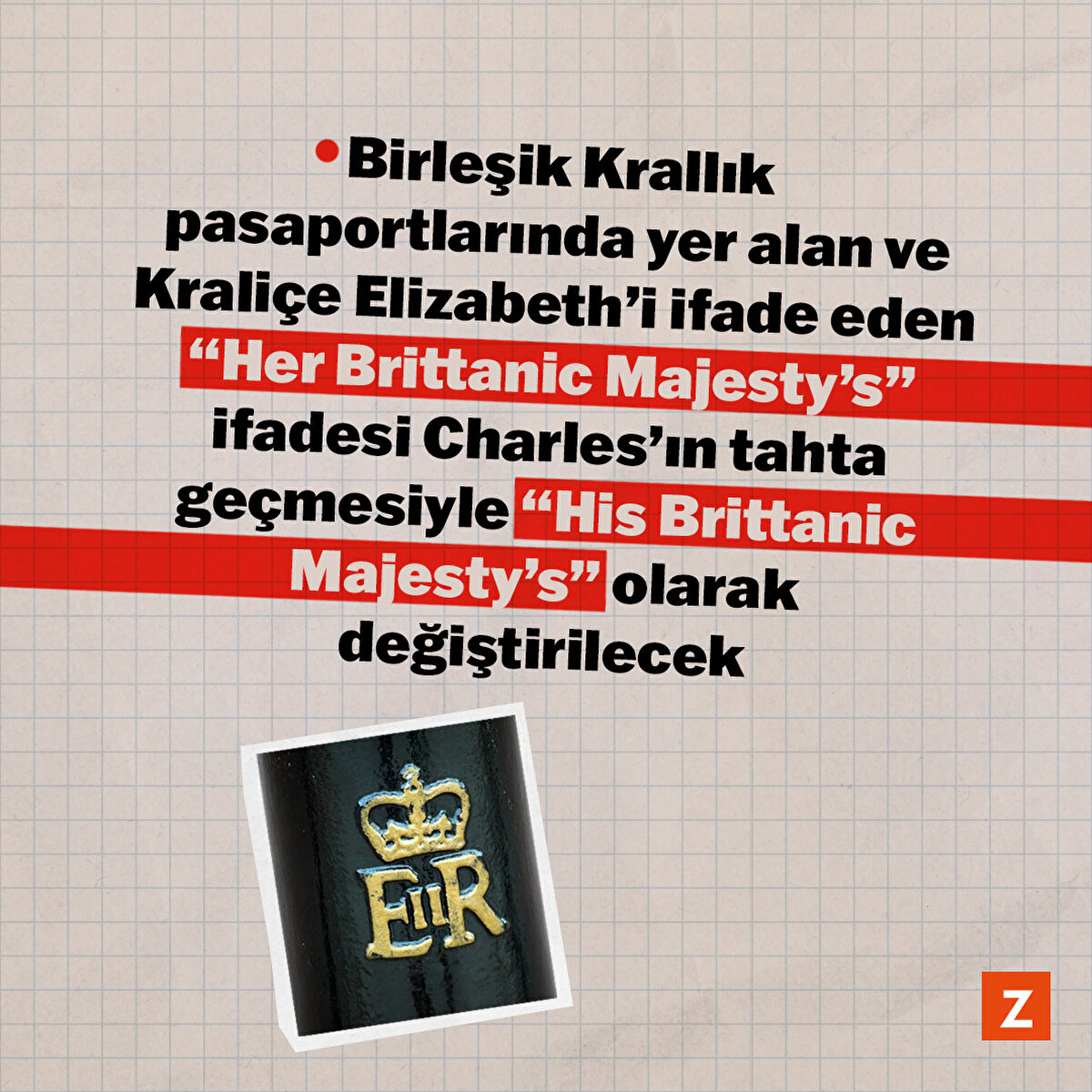Birleşik Krallık pasaportlarında yer alan ve Kraliçe Elizabeth’i ifade eden “Her Brittanic Majesty’s” ifadesi Charles’ın tahta geçmesiyle “His Brittanic Majesty’s” olarak değiştirilecek.