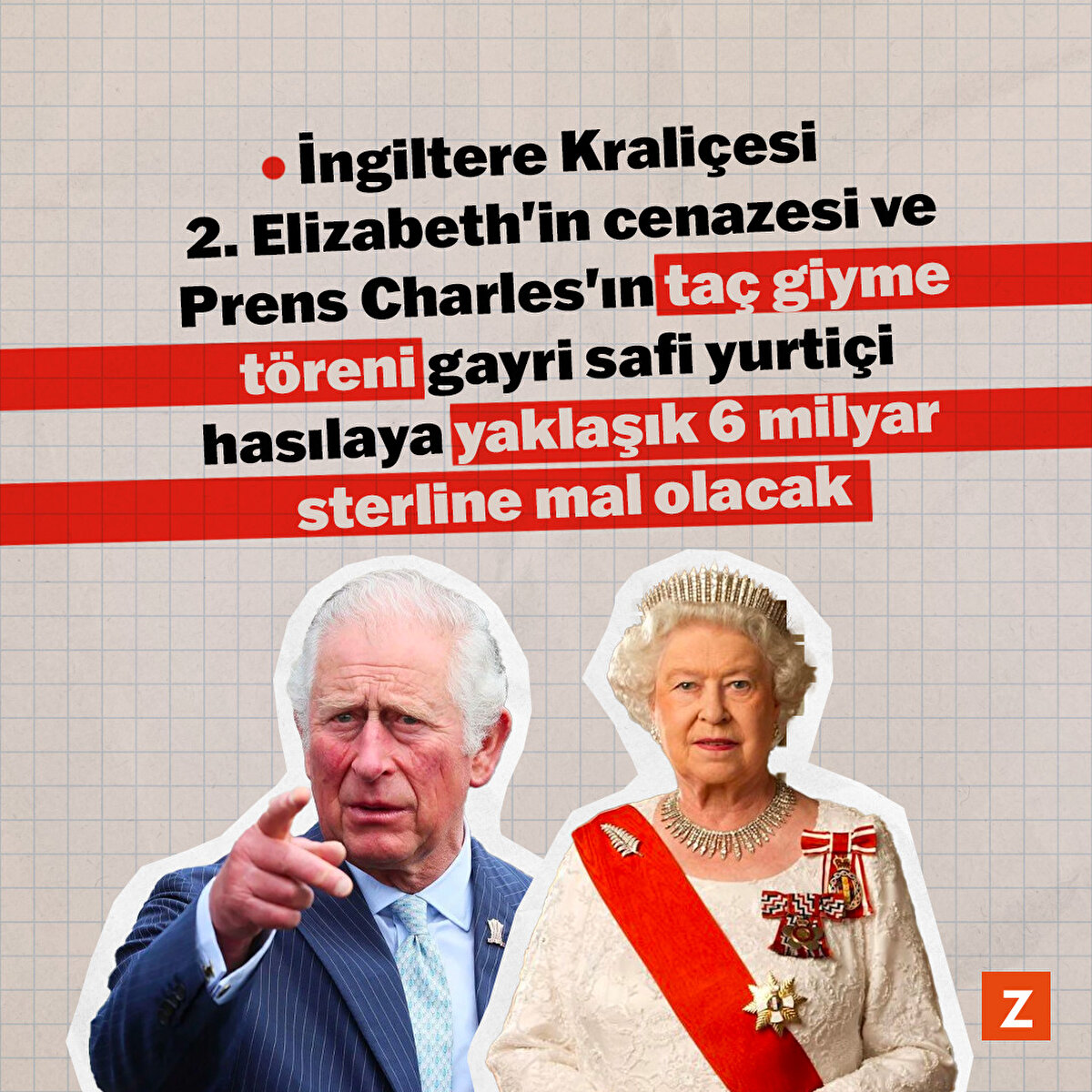 İngiltere Kraliçesi 2. Elizabeth'in cenazesi ve Prens Charles'ın taç giyme töreni gayri safi yurtiçi hasılaya yaklaşık 6 milyar sterline mal olacak.