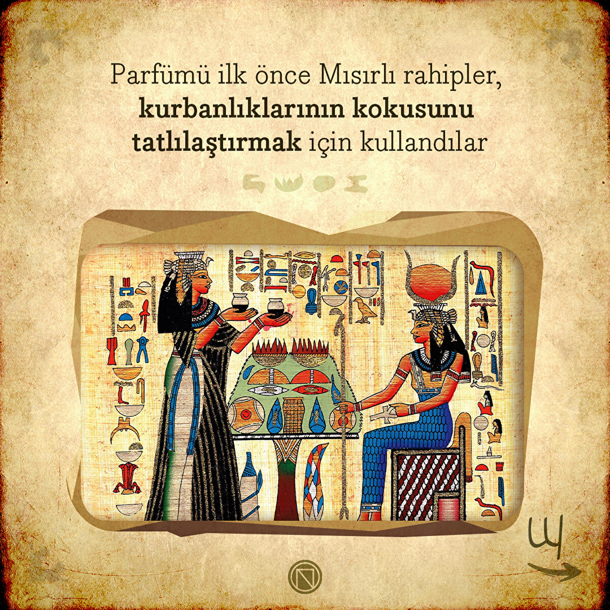 Parfümü ilk önce Mısırlı rahipler, kurbanlıklarının kokusunu tatlılaştırmak için kullandılar