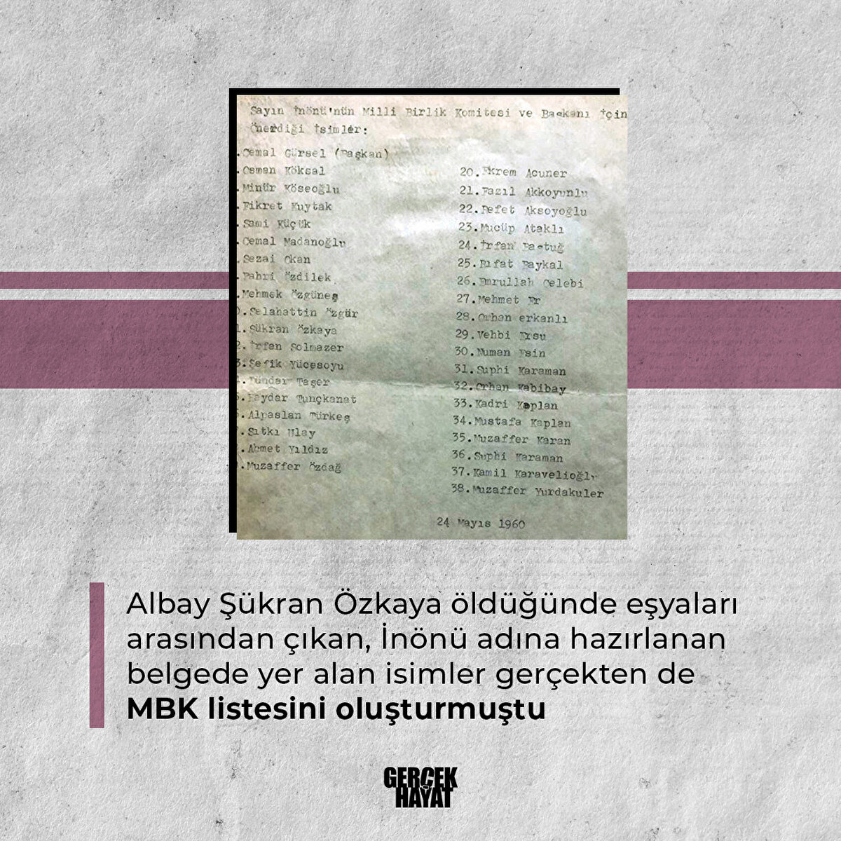 Belgede yer alan isimler gerçekten de MBK listesini oluşturmuştu