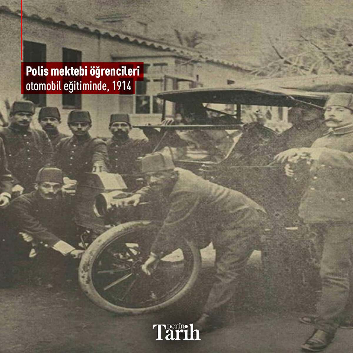 Polis mektebi &#246;ğrencileri otomobil eğitiminde, 1914