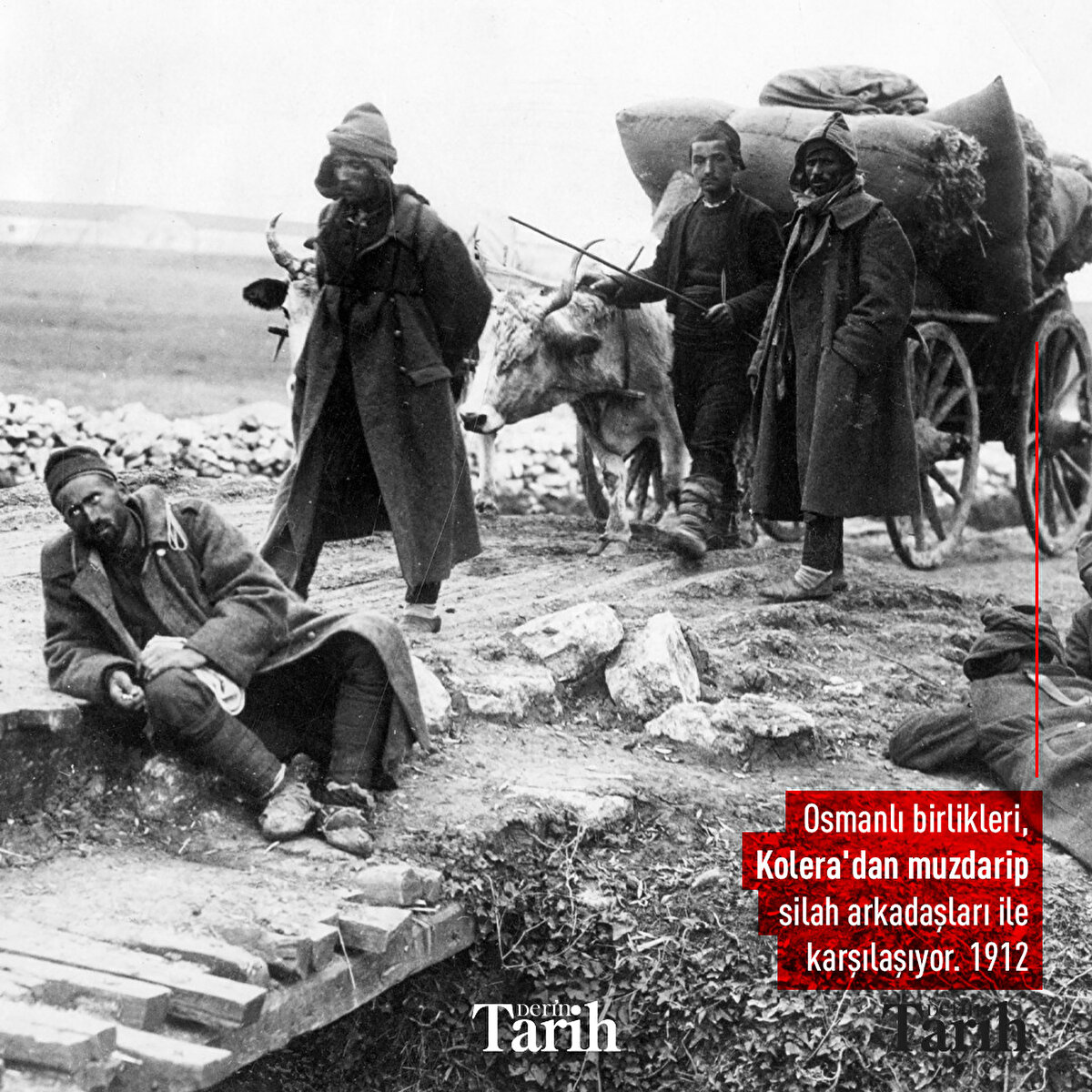 Osmanlı birlikleri, Kolera'dan muzdarip silah arkadaşları ile karşılaşıyor, 1912