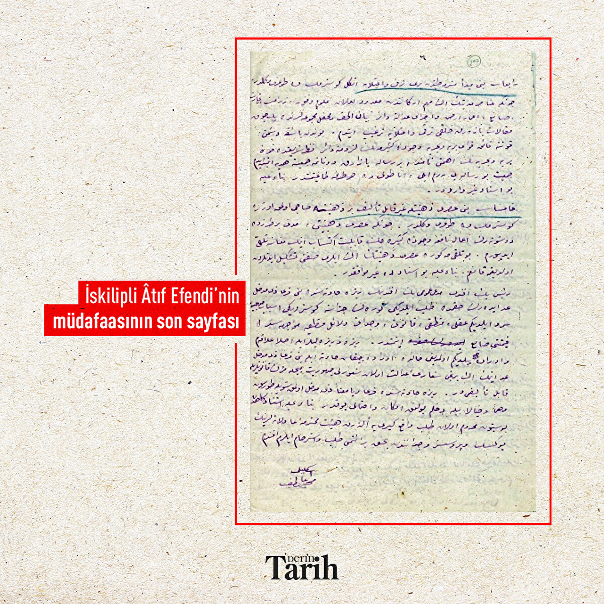 İskilipli Âtıf Efendi’nin müdafaasının son sayfası