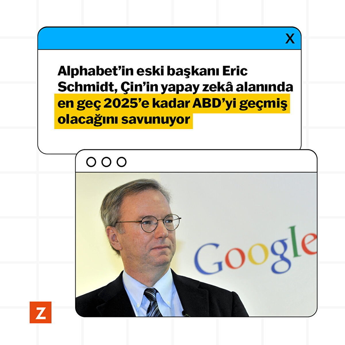Google’ın çatı şirketi Alphabet’in eski başkanı Eric Schmidt, Çin’in yapay zekâ alanında en geç 2025’e kadar ABD’yi geçmiş olacağını savunuyor