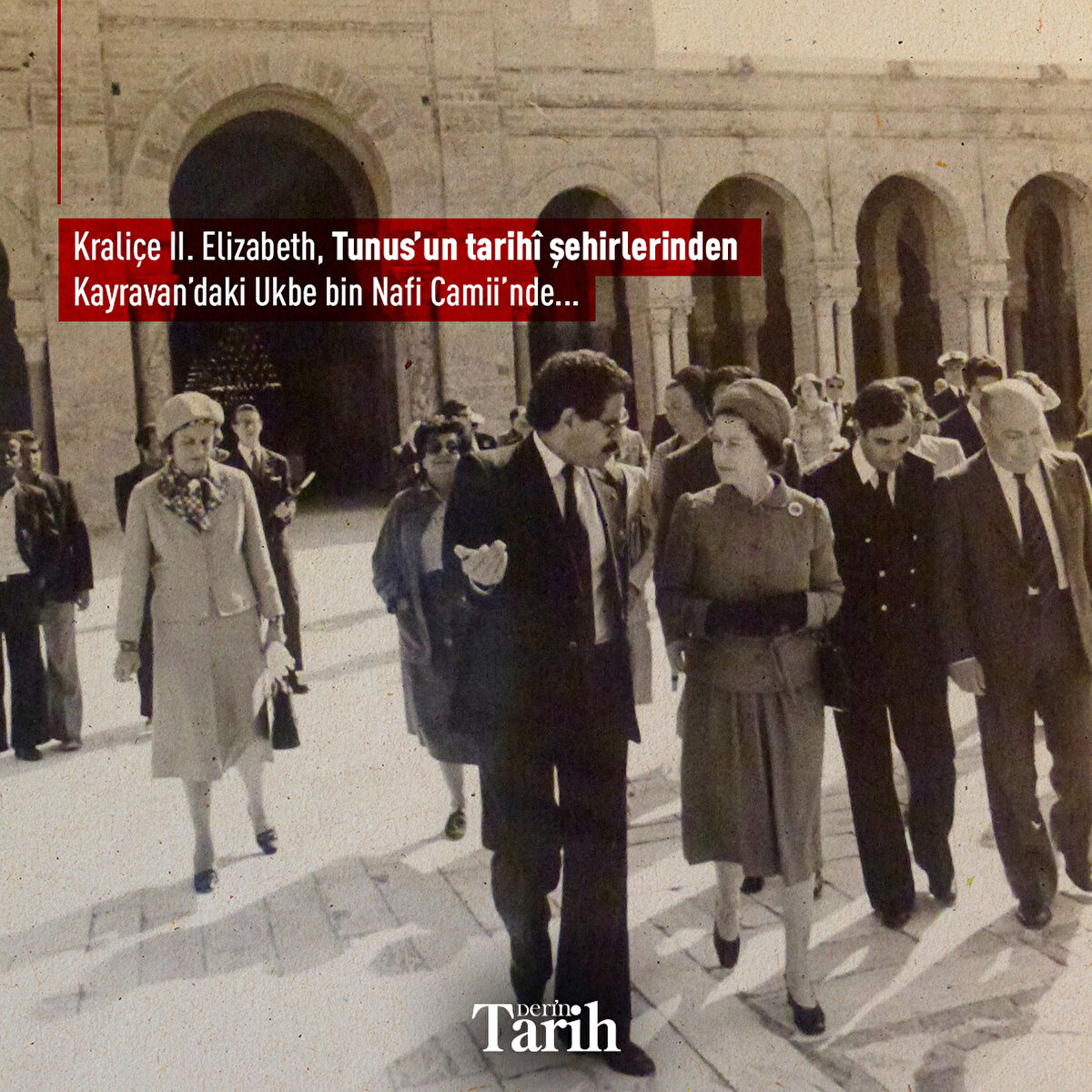 Kraliçe II. Elizabeth, Tunus’un tarihî şehirlerinden Kayravan’daki Ukbe bin Nafi Camii’nde...