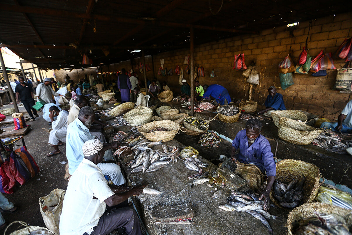 Nil Nehri'nde avlanan yüzlerce kasa balık, Mevrade Balıkçılar Pazarı'na getirilip satışa çıkarılıyor.