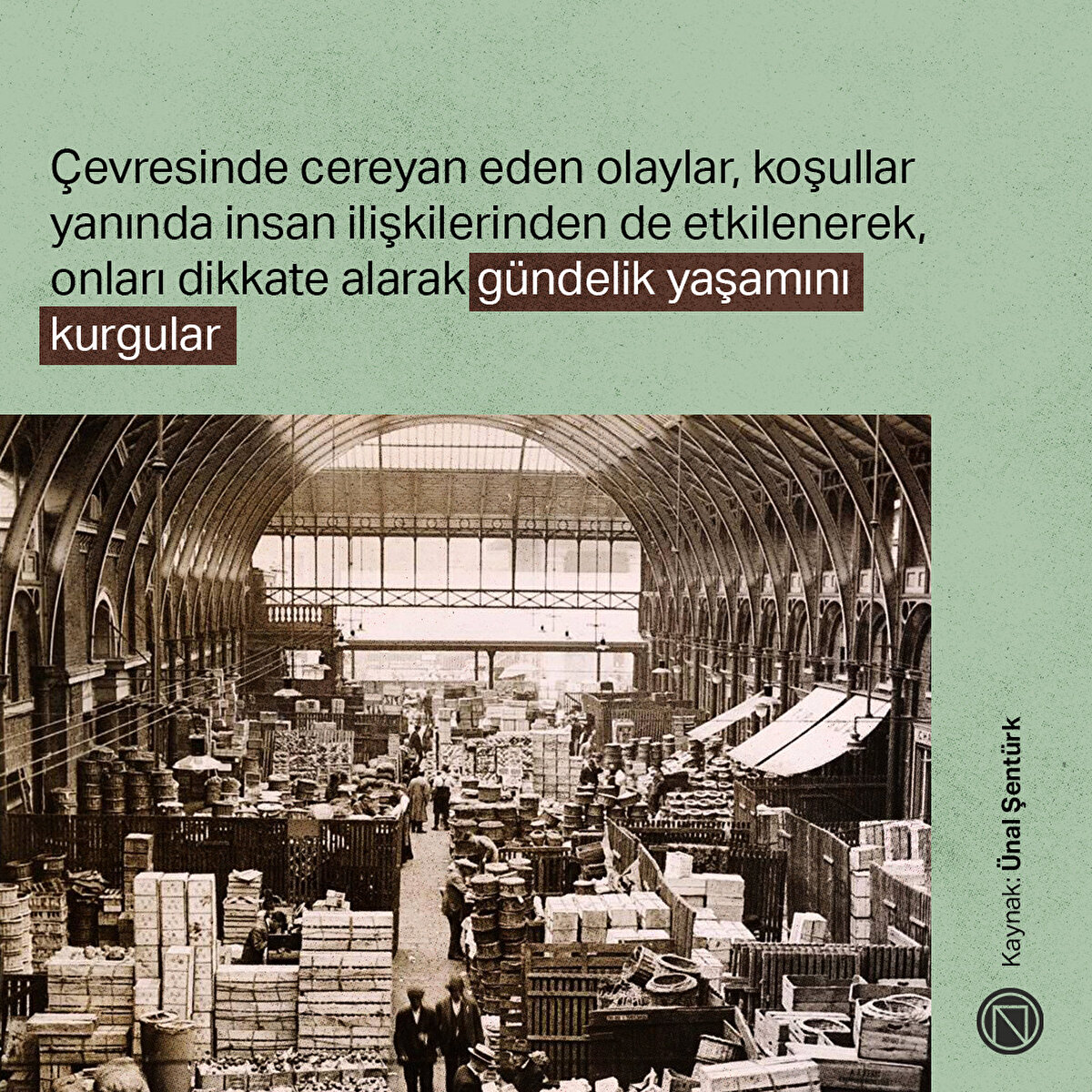 Çevresinde cereyan eden olaylar, koşullar yanında insan ilişkilerinden de etkilenerek, onları dikkate alarak gündelik yaşamını kurgular
