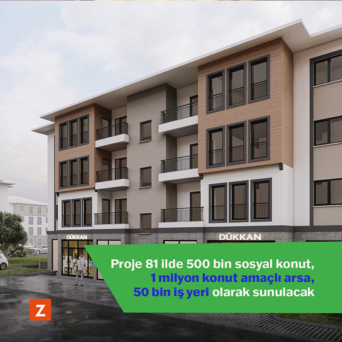 Proje 81 ilde 500 bin sosyal konut, 1 milyon konut amaçlı arsa, 50 bin iş yeri olarak sunulacak