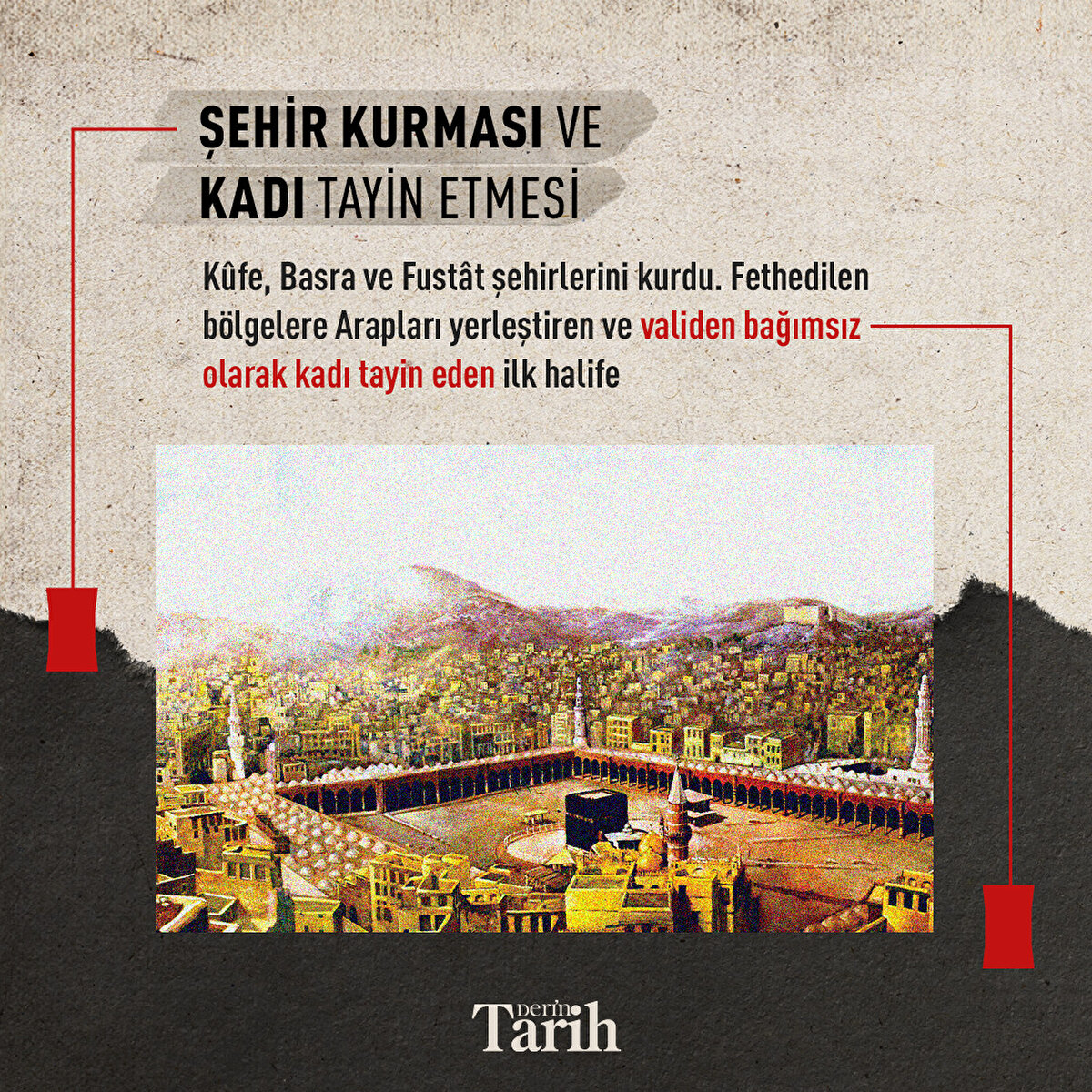 Şehir kurması ve kadı tayin etmesi
Kûfe, Basra ve Fustât şehirlerini kurdu. Fethedilen bölgelere Arapları yerleştiren ve validen bağımsız olarak kadı tayin eden ilk halife