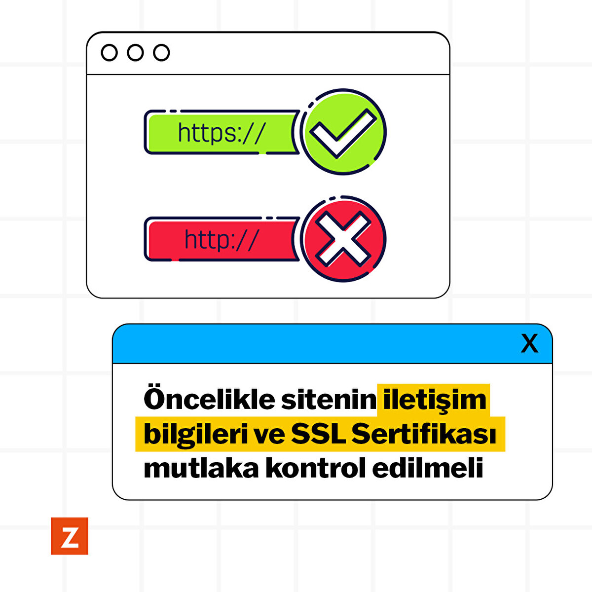 Öncelikle sitenin iletişim bilgileri ve SSL Sertifikası mutlaka kontrol edilmeli.