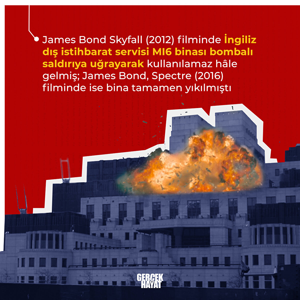 James Bond, Spectre (2016) filminde ise bina tamamen yıkılmıştı