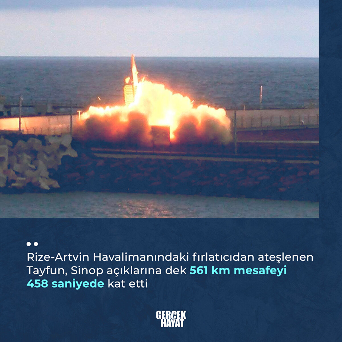 Tayfun, Sinop açıklarına dek 561 km mesafeyi 458 saniyede kat etti