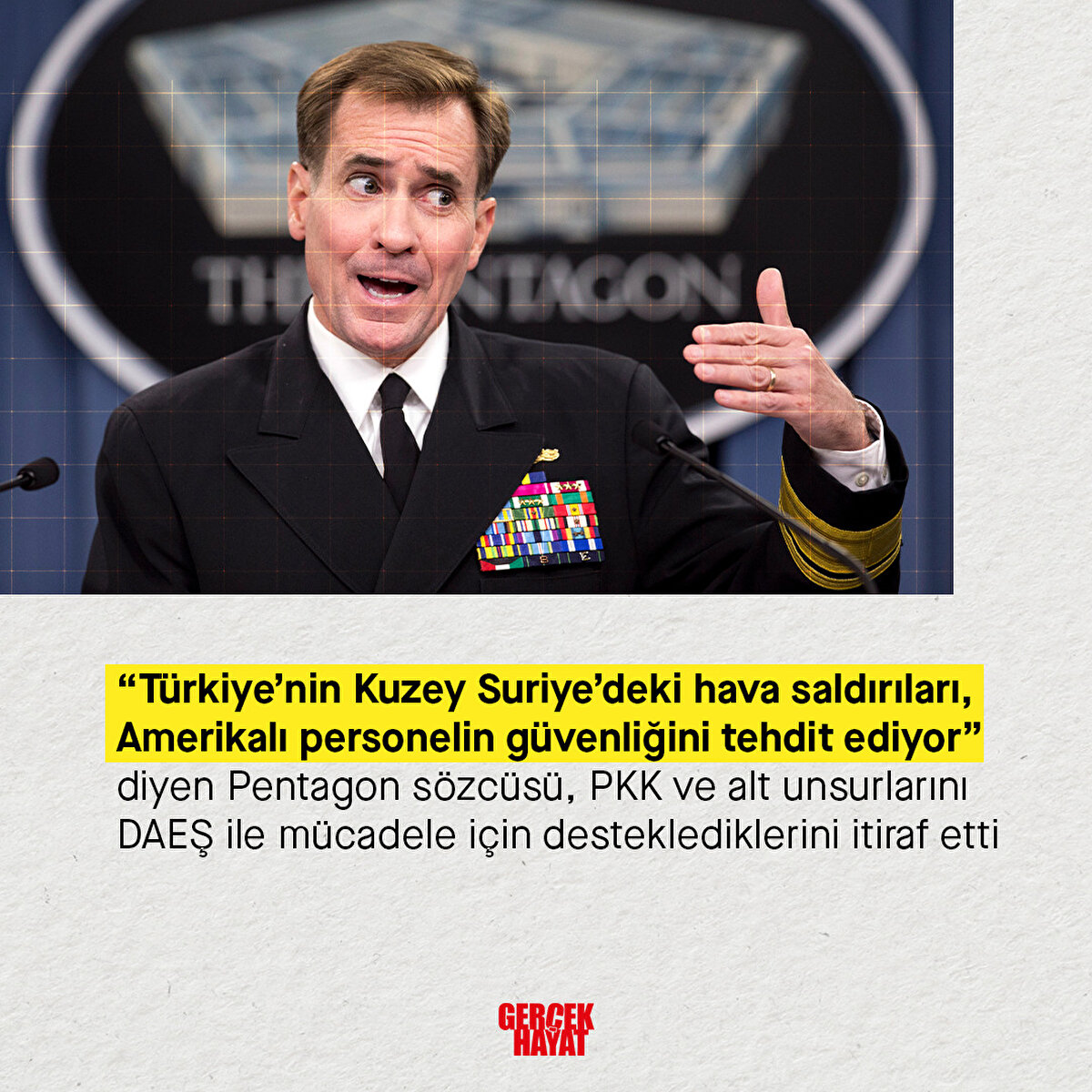 Pentagon sözcüsü, PKK ve alt unsurlarını DAEŞ ile mücadele için desteklediklerini itiraf etti