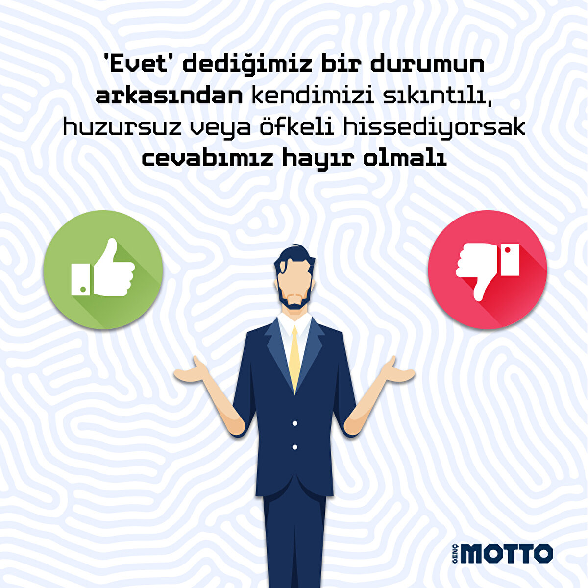 'Evet' dediğimiz bir durumun arkasından kendimizi sıkıntılı, huzursuz veya &#246;fkeli hissediyorsak cevabımız hayır olmalı