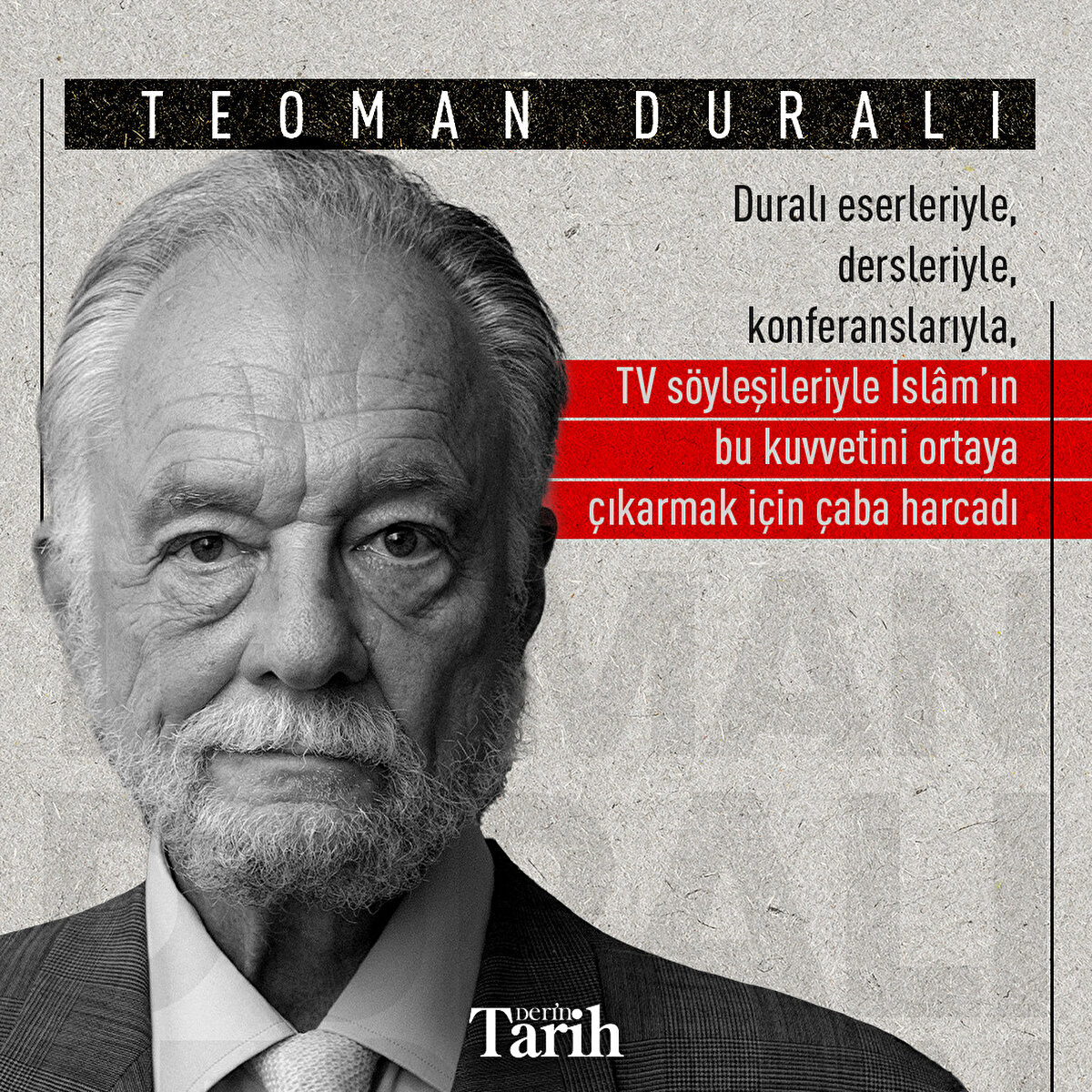 Duralı eserleriyle, dersleriyle, konferanslarıyla, TV söyleşileriyle İslâm’ın bu kuvvetini ortaya çıkarmak için çaba harcadı