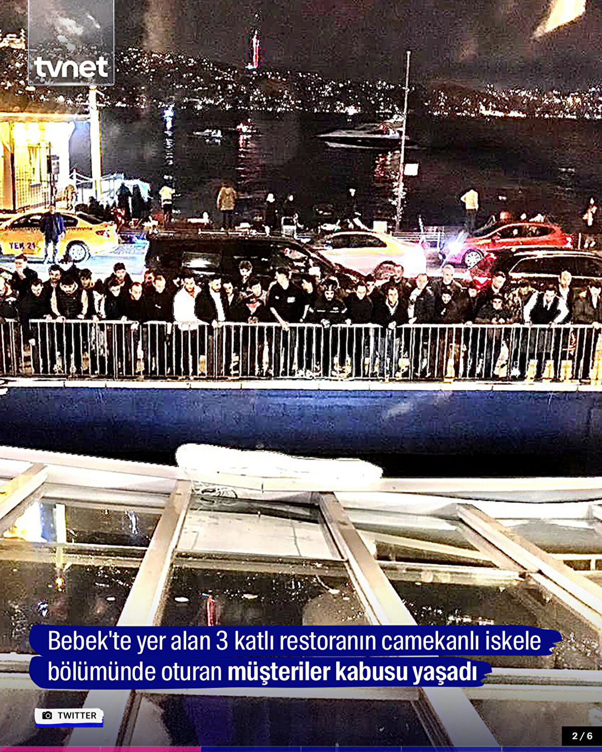 Bebek'te yer alan 3 katlı restoranın camekanlı iskele bölümünde oturan müşteriler kâbusu yaşadı