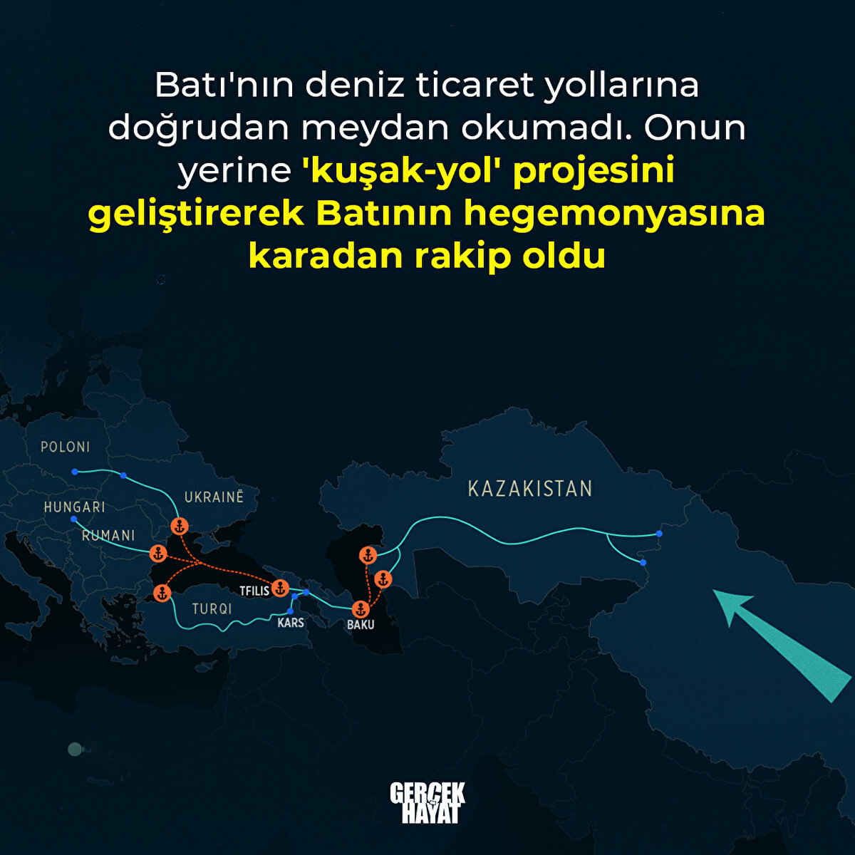 Onun yerine 'kuşak-yol' projesini geliştirerek Batının hegemonyasına karadan rakip oldu
