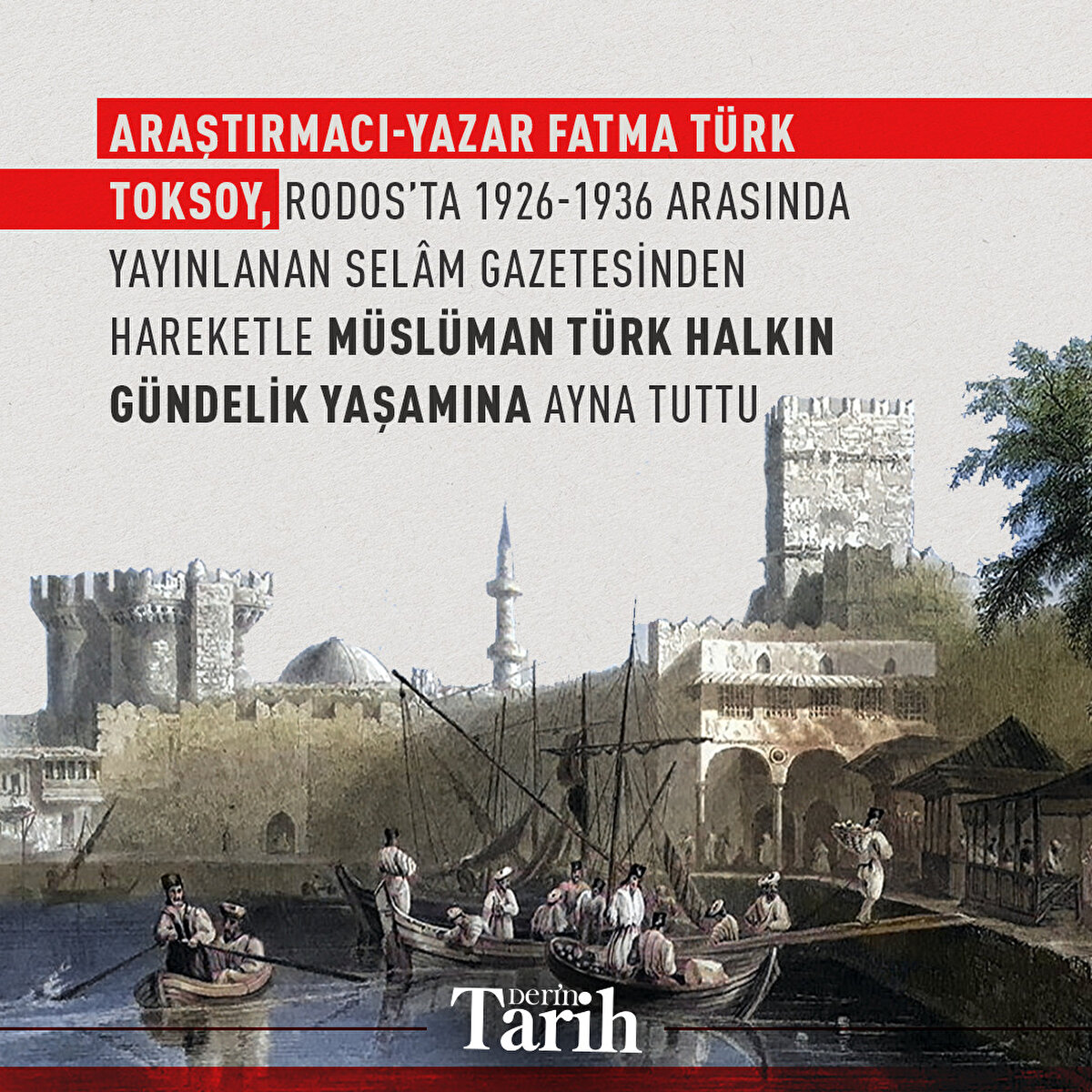 Araştırmacı-Yazar Fatma Türk Toksoy, Rodos’ta 1926-1936 arasında yayınlanan Selâm gazetesinden hareketle Müslüman Türk halkın gündelik yaşamına ayna tuttu