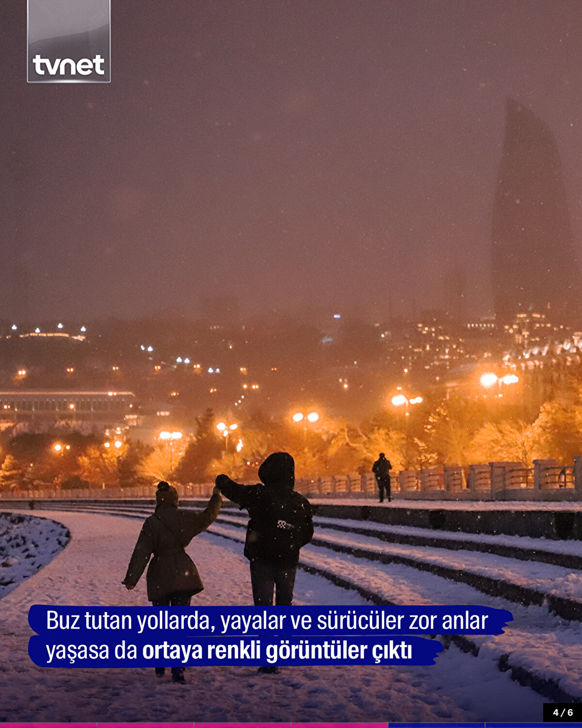 Buz tutan yollarda, yayalar ve sürücüler zor anlar yaşasa da ortaya renkli görüntüler çıktı