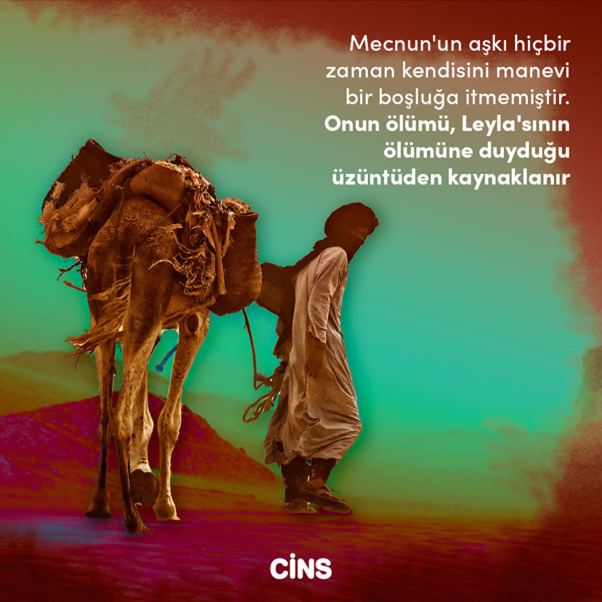 Mecnun'un aşkı hiçbir zaman kendisini manevi bir boşluğa itmemiştir. Onun ölümü, Leyla'sının ölümüne duyduğu üzüntüden kaynaklanır